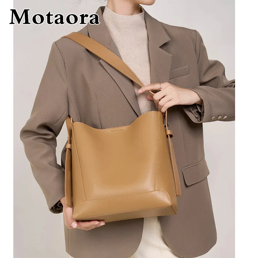 

MOTAORA Genuine Cowhide Leather Bucket Bag for Women - Large Capacity Crossbody & Shoulder Bag with Adjustable Comfortable Strap