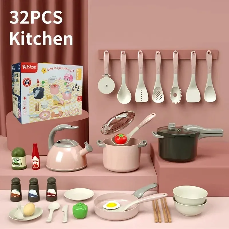 Simulado cozinhar fingindo jogar jogos, 32 peças conjunto de utensílios de cozinha para meninos meninas crianças mini simulado pequeno conjunto de brinquedos de cozinha