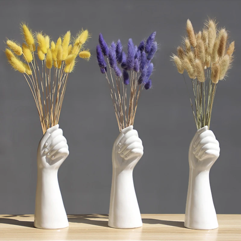 Florero de mano blanco de cerámica, decoración de estilo nórdico para el hogar y la Oficina, florero creativo para plantas, composición Floral, adornos para el salón, 1 Uds.