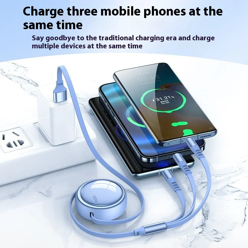 100w Data Cable 3 in1 Fast USB Cable Retractable Portable Fast Travel Essential Micro USB Type C Charger Cable For Iphine/Samsu