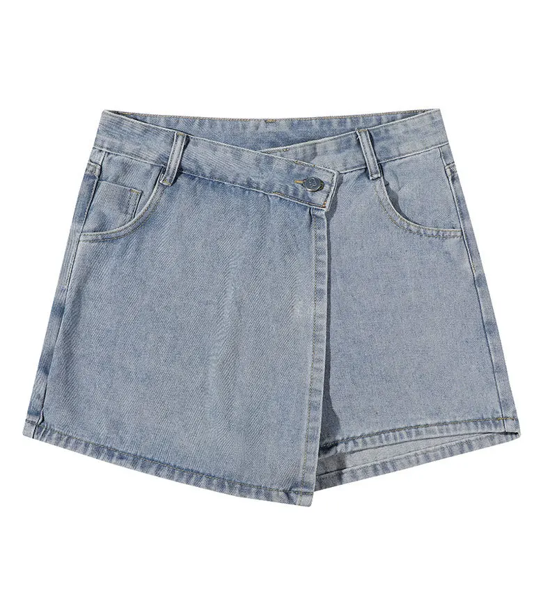 Fake Two-piece Design Slim Fit Skirt Shorts Woman High-Waist A-line Denim Shorts Girl Sexy Jean Skort