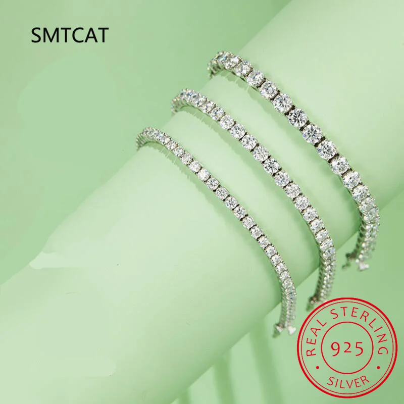 

100% 925 Sterling Silver 3/4mm Real Moissanite Gemstone Bangle Charm Wedding Tennis Chain Bracelet Fine Jewelry Wholesale