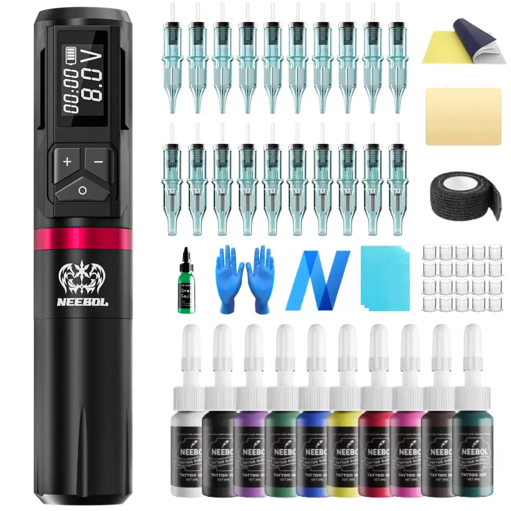 

Wireless Tattoo Gun Kit, Rotary Tattoo Pen with 6h Battery Life, Digital Screen Display, 20 Cartridge Needles, Complete Tattoo G