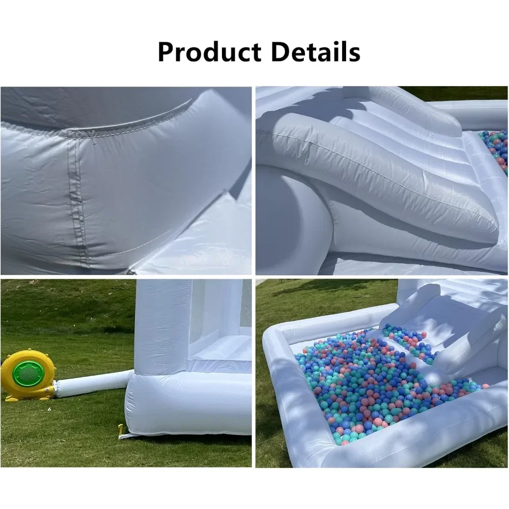 Portable White Bounce House with Slide and Ball Pit Multifunctional Inflatable Bouncer for Kids(13 * 8 * 8ft Oxford Cloth，