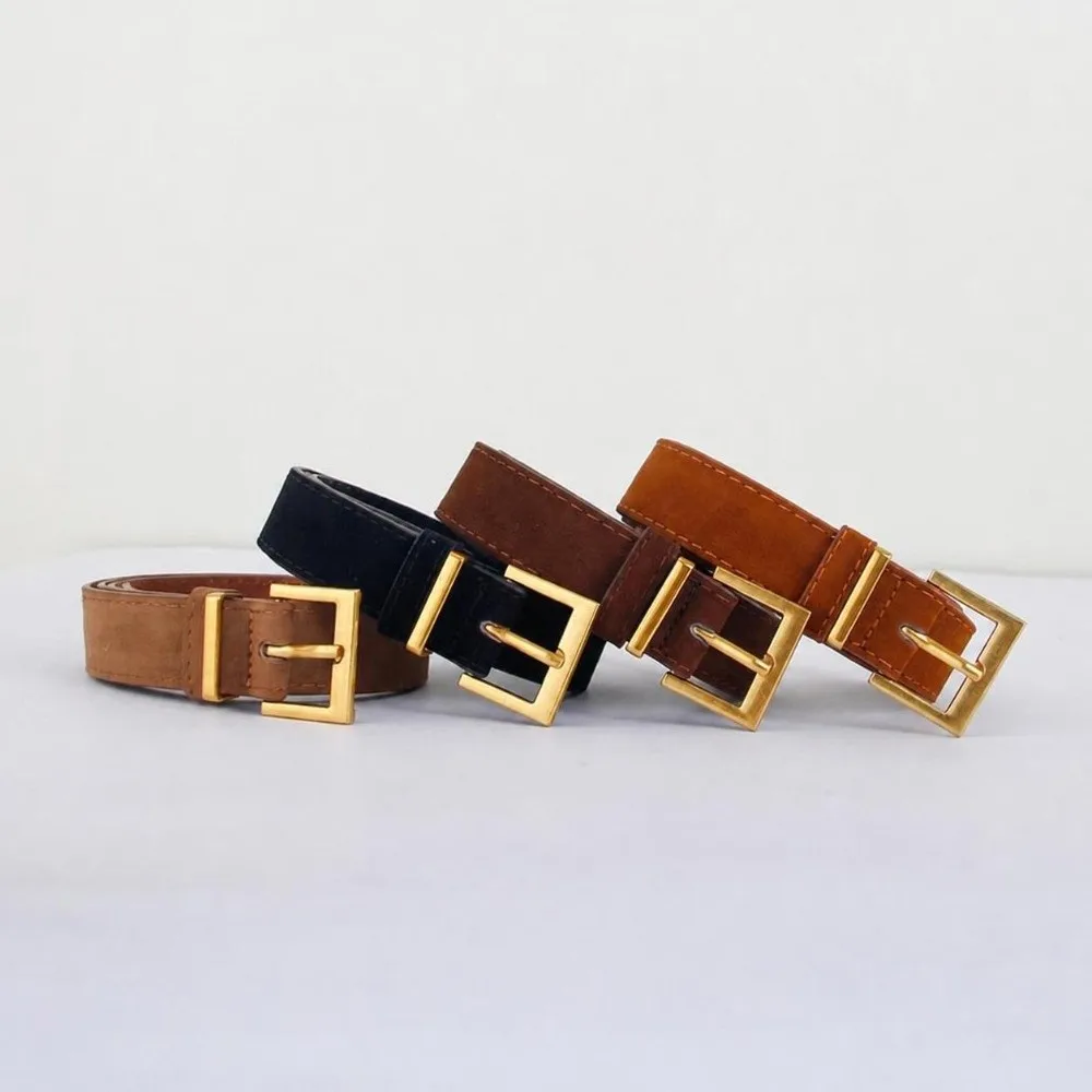 Classic Square Alloy Pin Buckle Waist Belt Matte Simple Suede Leather Belt Faux Suede Versatile Waist Belt For Outfit Matching