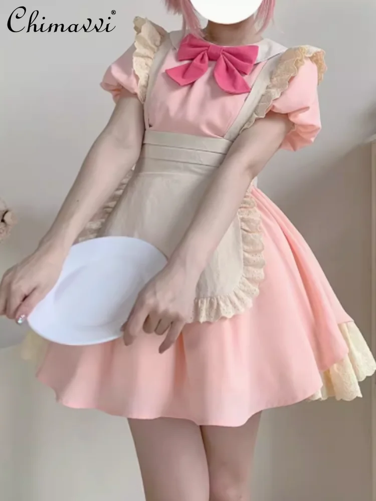 

Original Design Multi-Color Op Maid Lolita Dresses 2024 Summer New Girl's Puff Sleeve Sweet Bow Cute Short Women's Dress