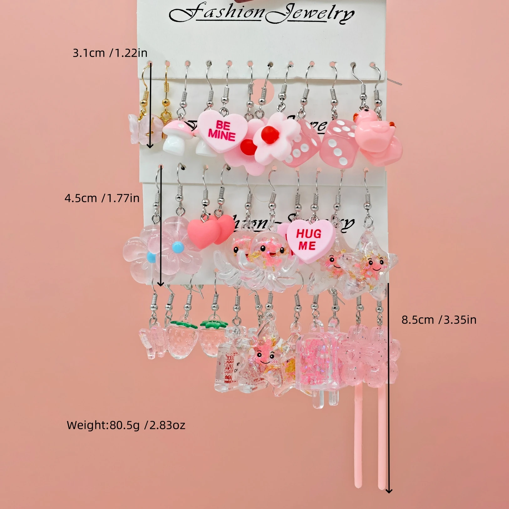 30pcs Cross border New Ins Sweet and Cute Girl's Fresh Earrings Pink Butterfly Lollipop Fluorescent Starfish Flower Earrings