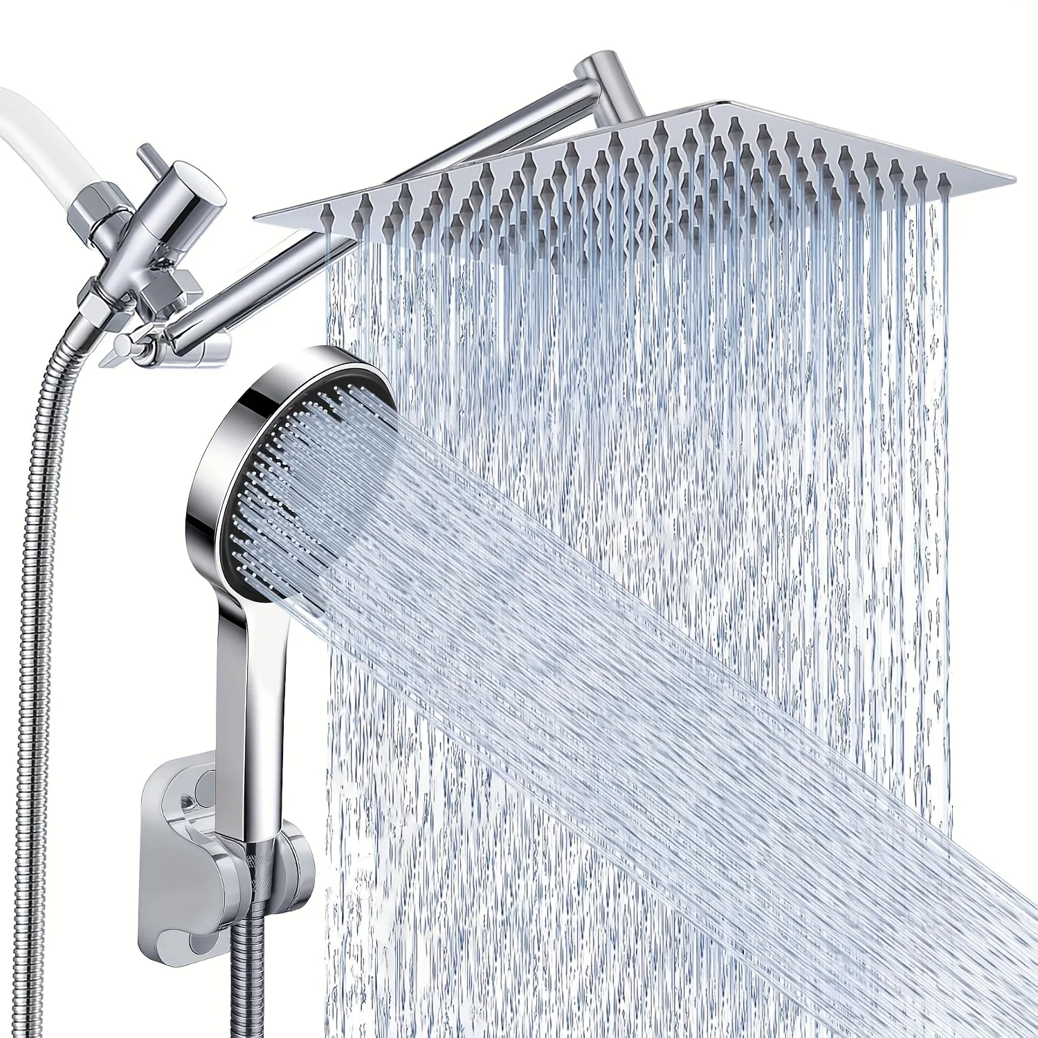 Shower Head Combo 8-10Inch High Pressure Rain Shower Head with Adjustable Extension Arm With 3-way Handheld Shower Spray