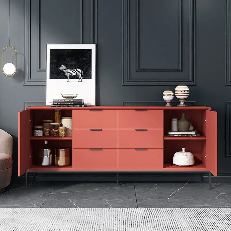 

Italian minimalist light luxury paint dining side cabinet overall tall solid wood living room modern decorative storage