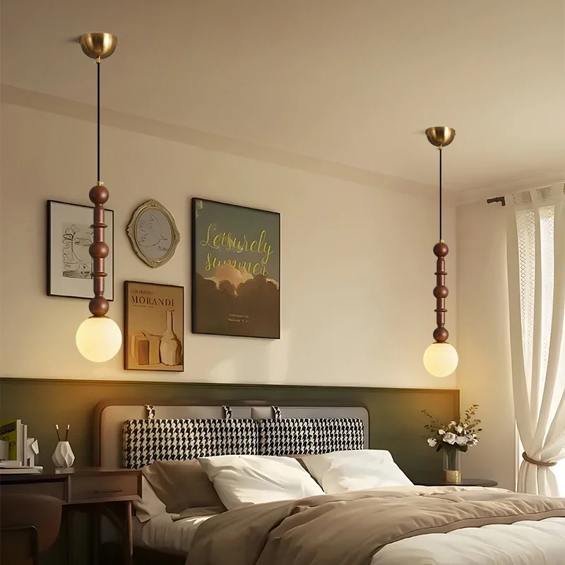 French Retro Creative LED Pendant Light Suitable for Bedside Bedroom Study Attic Indoor Home Lighting Design Glossy