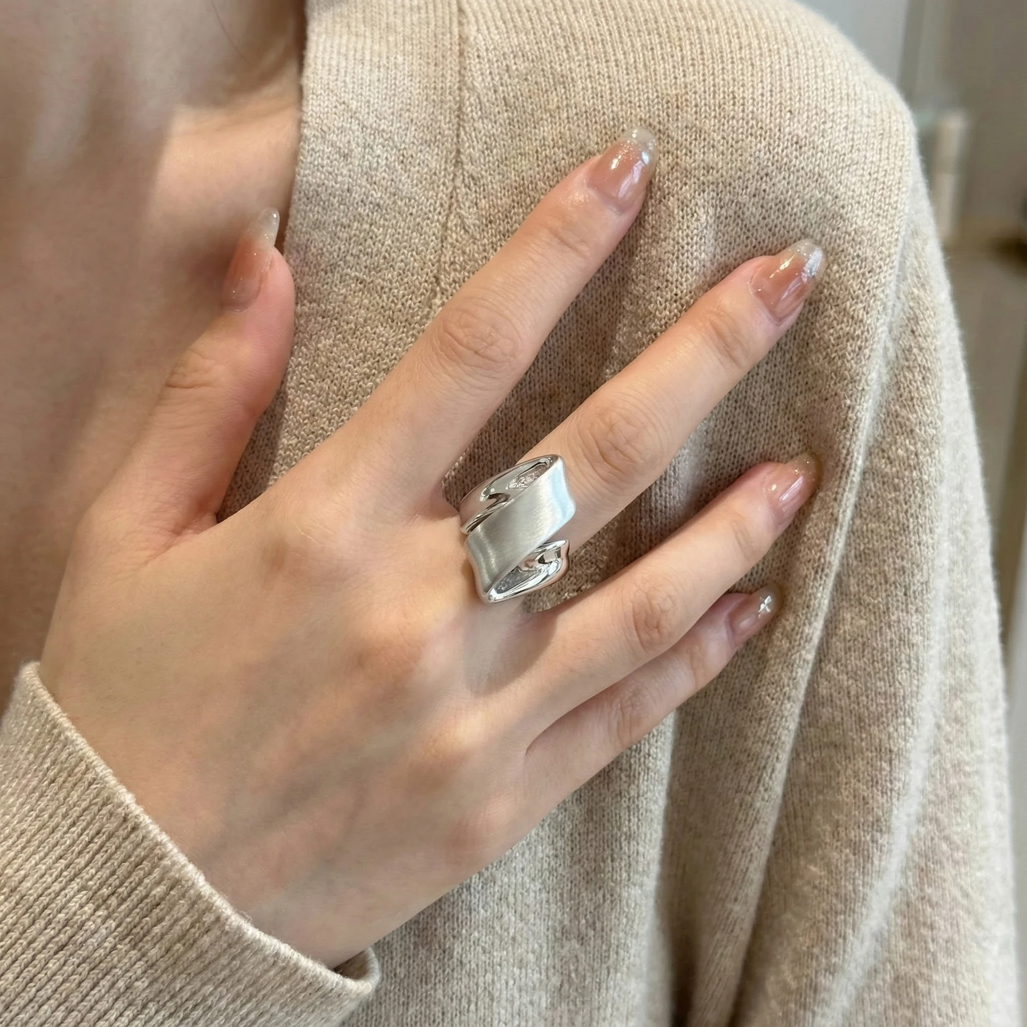 Badu Trendy Irregular Twisted Open Ring Punk Metal Brushed Silver Color Finger Ring for Women Party Jewelry Gifts