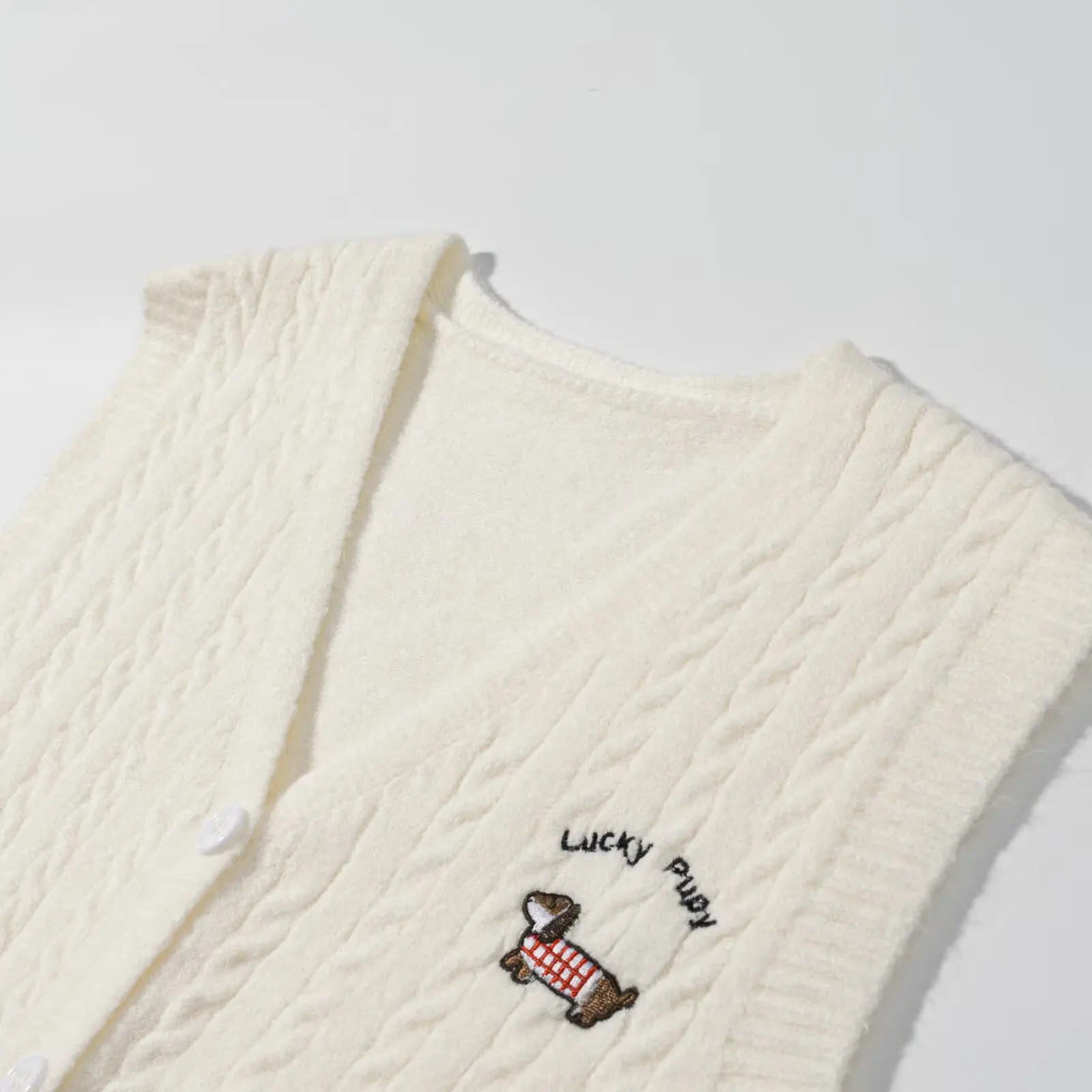 

ZBZR Faionable Women's Embroidered Cartoon Dog Braid Outerwear Top V-Ne Polyester Fiber 2025 Autumn New Arrival