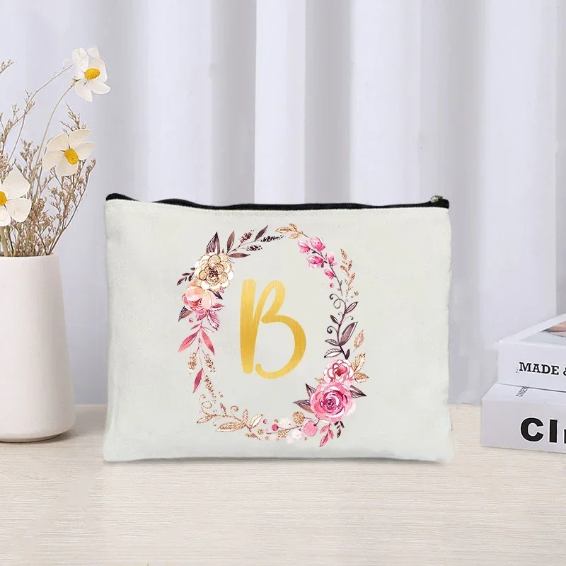 Trendy Letters Makeup Bag for Women Teacher Gift Travel Cosmetic Organizer Ziplock Canvas Office Supplies Storage Pencil Case