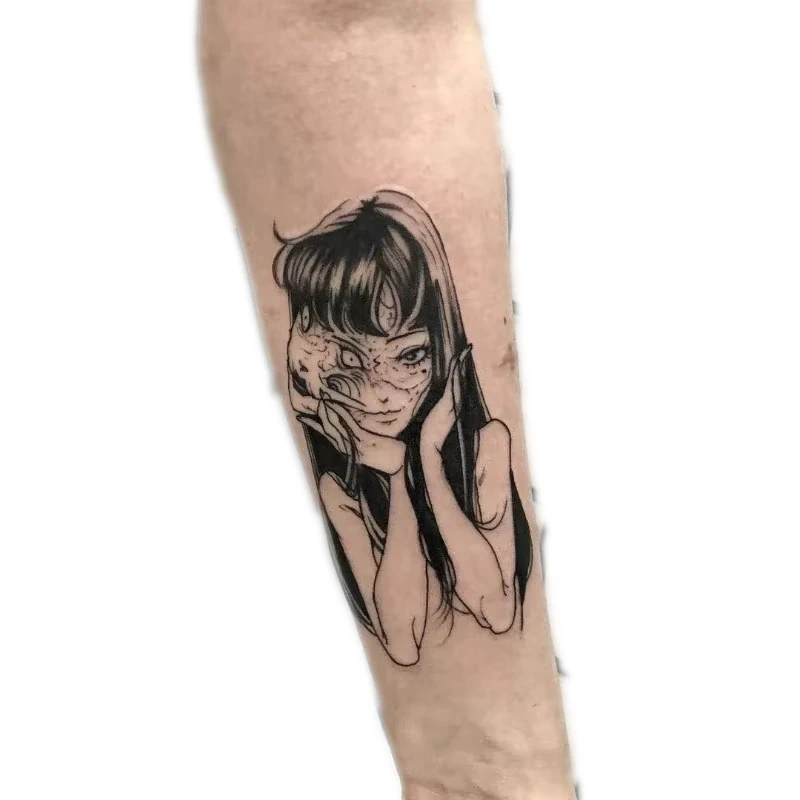 

Kawakami Tomie Temporary Tattoos Anime Cartoon Dark Horror Girl Waterproof Black Fake Tattoo Body Sticker