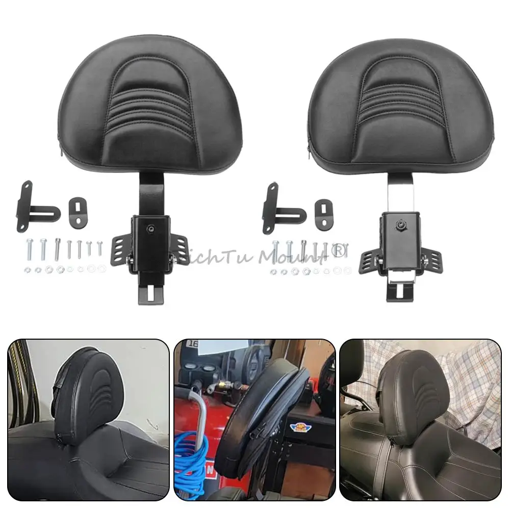Plug-In Driver Backrest Lumbar Support For Harley Road King Street Glide Road Glide Electra Glide 1997-2025 Black/Chrome Bracket