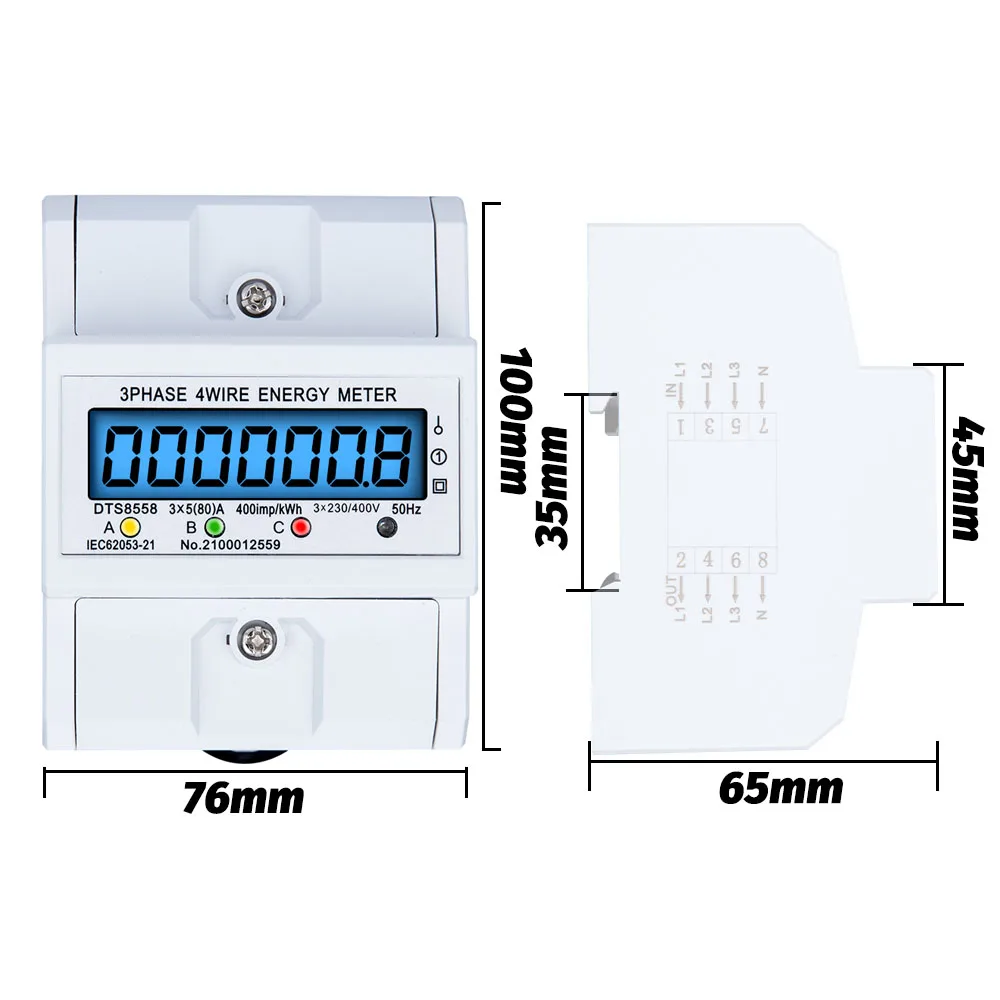 Upgrade 3 Fase 4 Draad Din Rail Elektronische Watt Energie Meter Wattmeter Kwh Lcd-Display Backlight 80a/100a