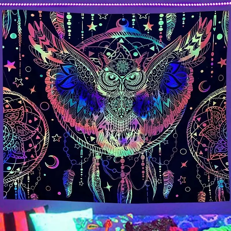 VIKAMA Blacklight Glowing Mushroom Forest Night Sky UV Reactive Tapestry Trippy Wall Hanging Home Decor Soft Durable Cozy Gift