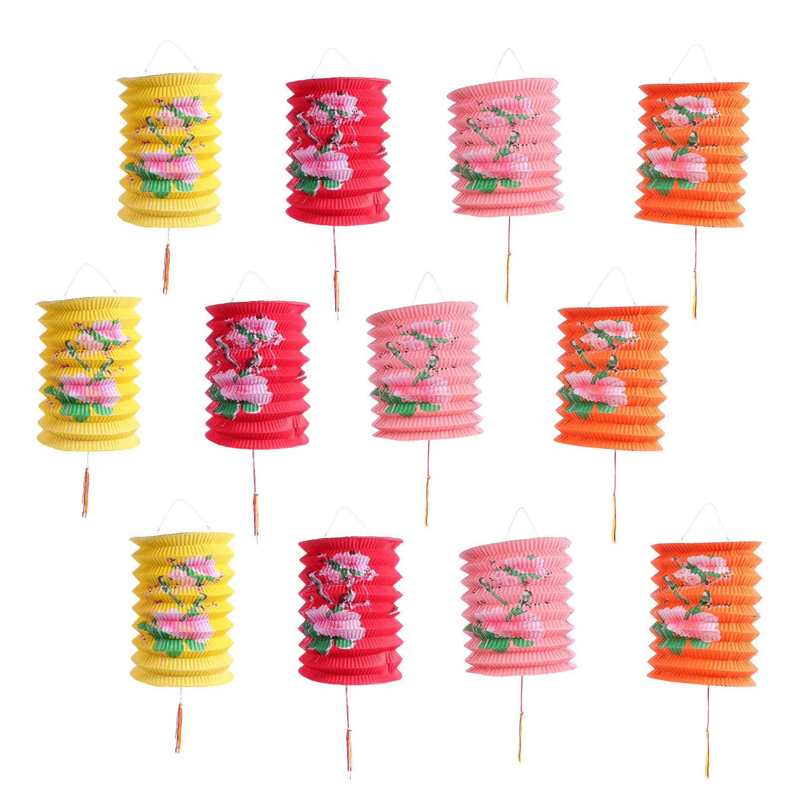 12Pcs Prosperity Chinese Lanterns Paper Hanging Ornaments Decorative Lanterns for Spring Festival Home Decoration