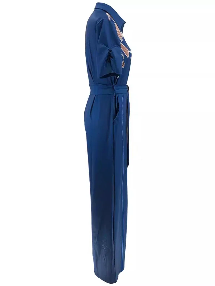 ฤดูใบไม้ผลิฤดูร้อนผู้หญิงแขนสั้นขากว้างJumpsuitผู้หญิงRompersผู้หญิงแฟชั่นพิมพ์สบายๆเก๋เอวสูงJumpsuit