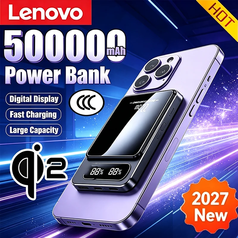 Lenovo 5000000mAh Wireless Portable Power Bank Magnetic For Magsafe Fast Charger Mobile Battery PackFor iphone18 Samsung Xiaomi