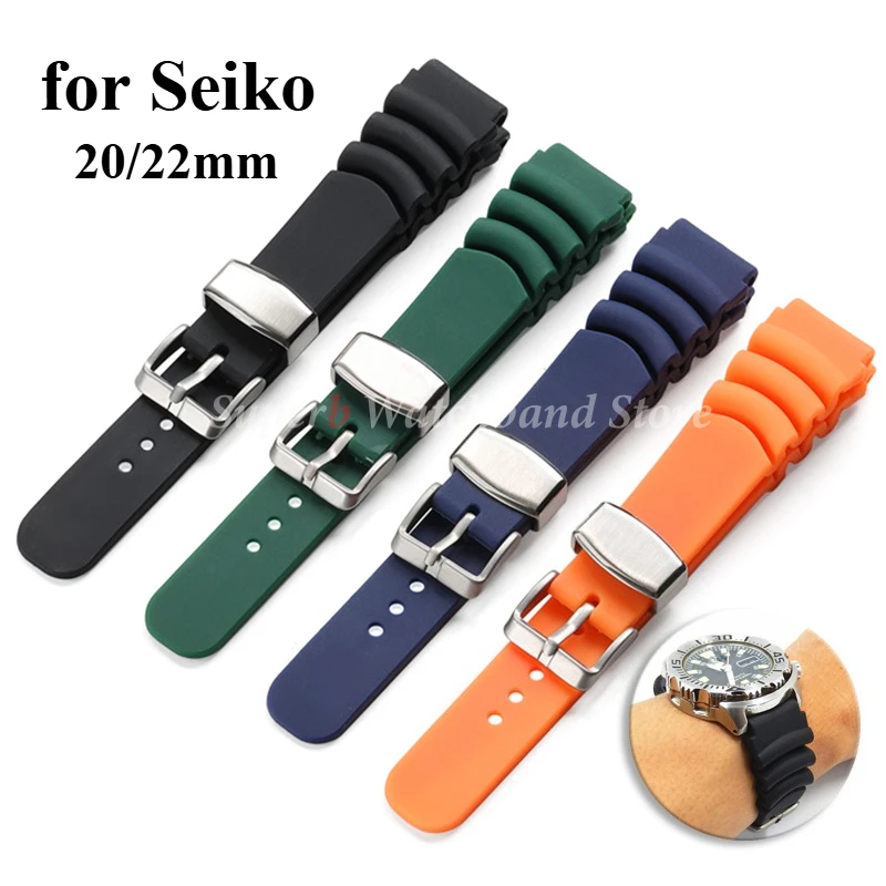 Silikon-Uhrenarmband 20 mm 22 mm für Seiko SKX007 SKX009, wasserdichtes Tauch-Gummi-Armband, Herren-Sportarmband, Metallring