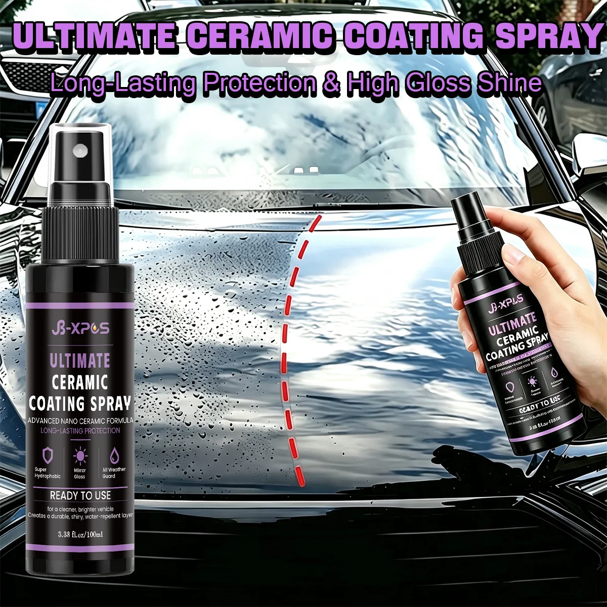 Ultimate Vehicle Ceramic Coating Spray, Durable Gloss Hydrophobic Barrier For Car Exterior Paint Protection YT0506