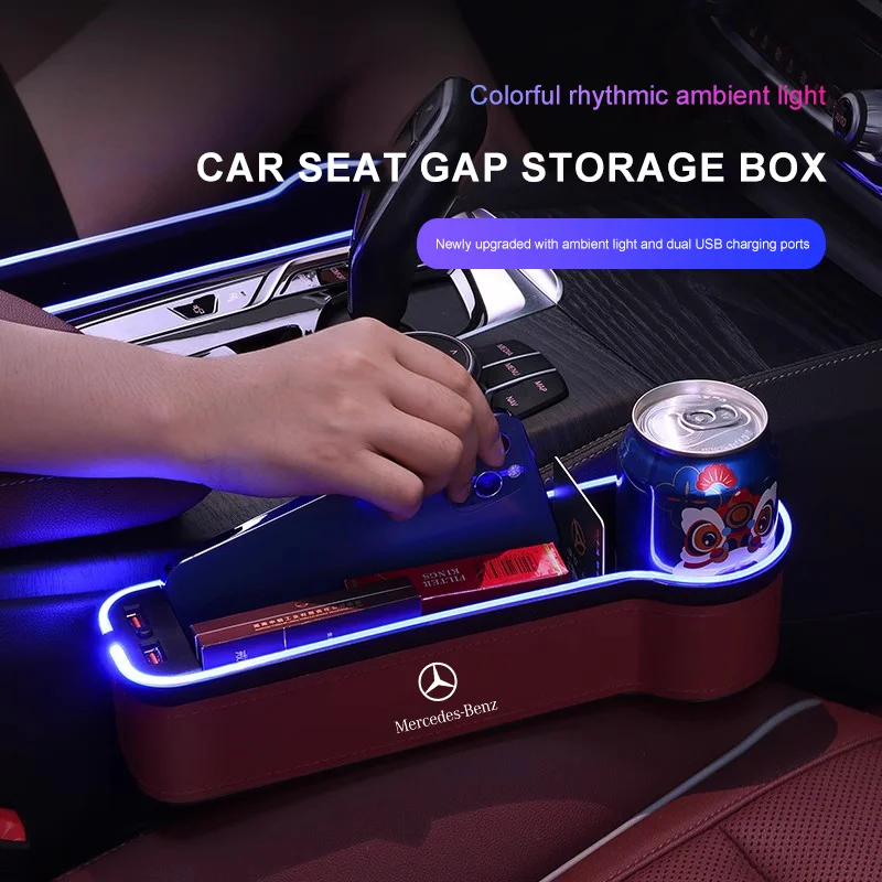 

Car Seat Gap Storage Box For Mercedes Benz W205 W204 W203 W212 GLC CLA GLA C180 C200 C300 C63 With Colorful LED Atmosphere Light