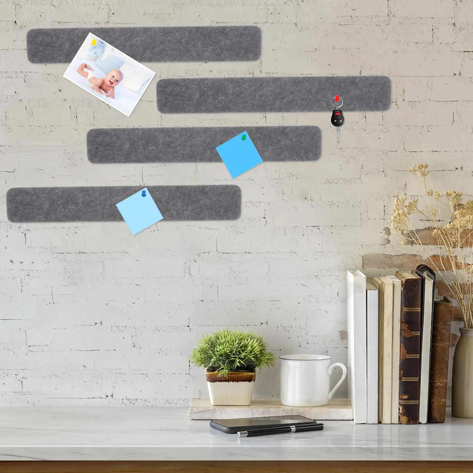 

8Pcs Felt Bulletin Board Strips Adhesive Memo Bars Pushpins Wall Display Strips Office Home School Organization