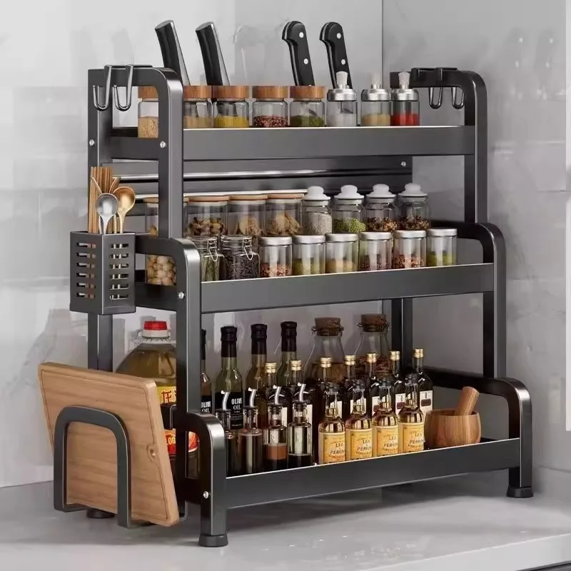 Thickened seasoning rack, kitchen countertop storage rack, multi-functional, multi-layer, storage