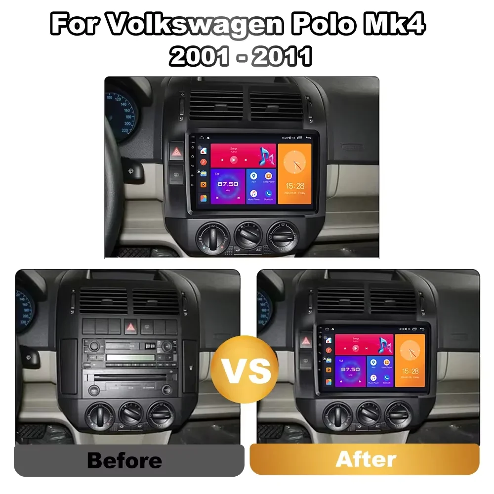 Cortex-A76 Octa-Core Android 16 For Volkswagen Polo Mk4 2001 - 2011 Stereo Head Unit Multimedia Player GPS Navigation CPU HDR BT