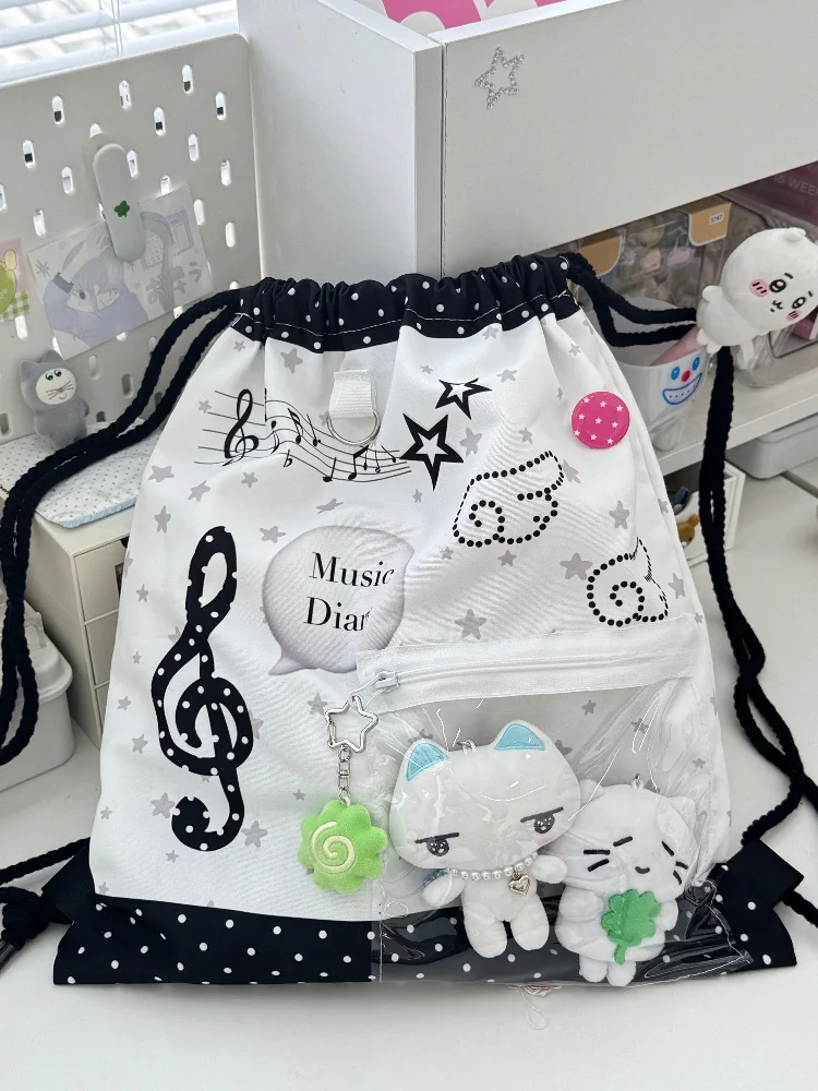 Original Note Drawstring Bag Large Capacity Retro Flavor Double Shoulder Backpack for Fans Daily Use Soft Messenger Bag