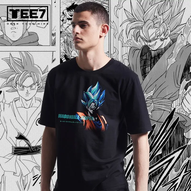 

Dragon Ball Super T-shirt Ins Trendy Brand Blue Hair Saiyan Wukong Japanese Summer Men Cotton Short Sleeve