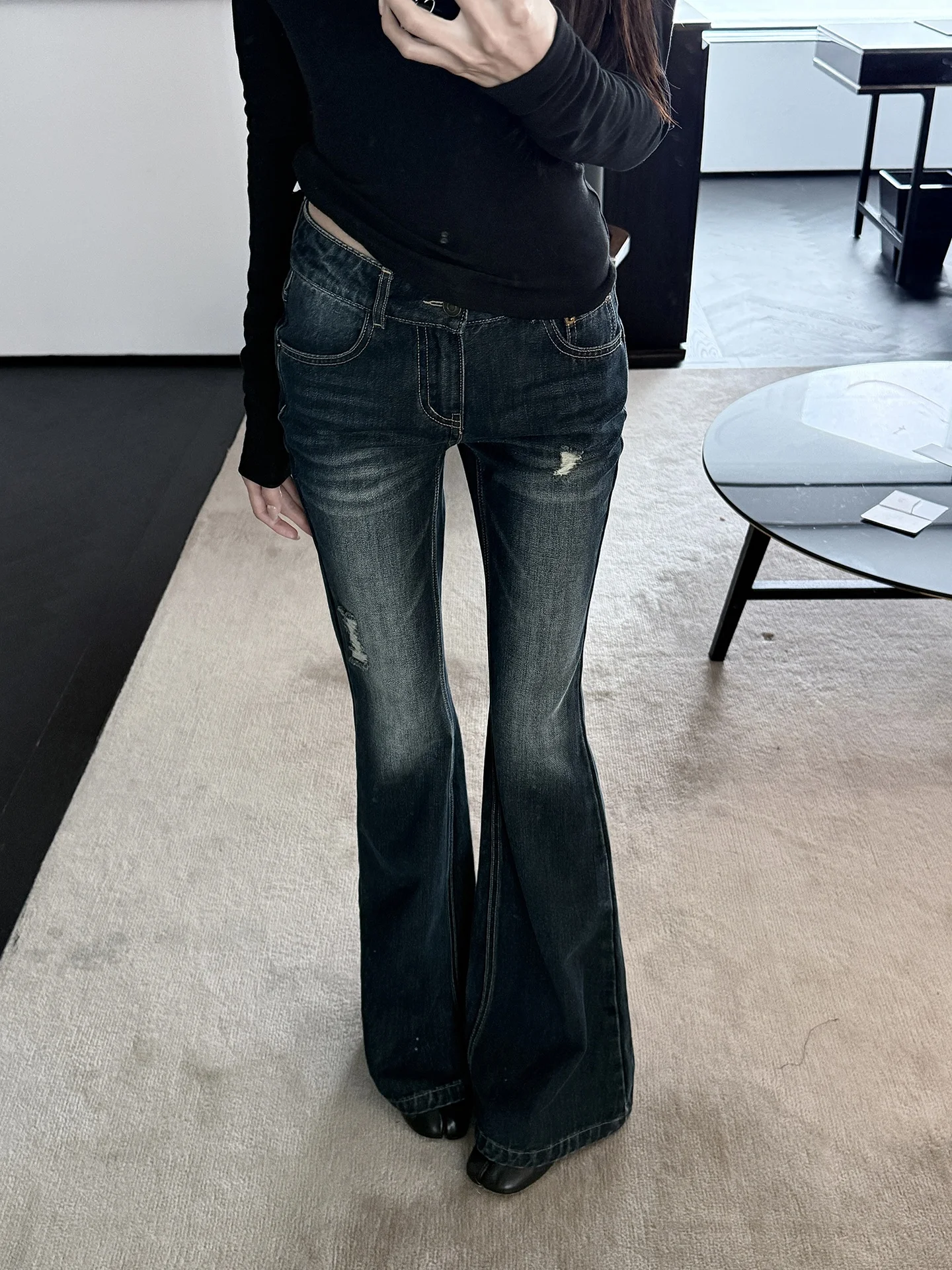 

Джинсы Waed Denim Bell Bot, свободный крой, темно-синие, женские, весенние, новые, повседневные, с высокой талией, на молнии, однотонные