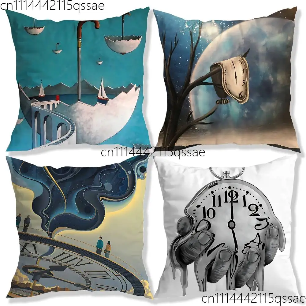 The Persistence of Memory Clocks Pillow case Organic Linen Pillow Case Double-Sided Print Cushion Cover for Sofa Home Decor Gift