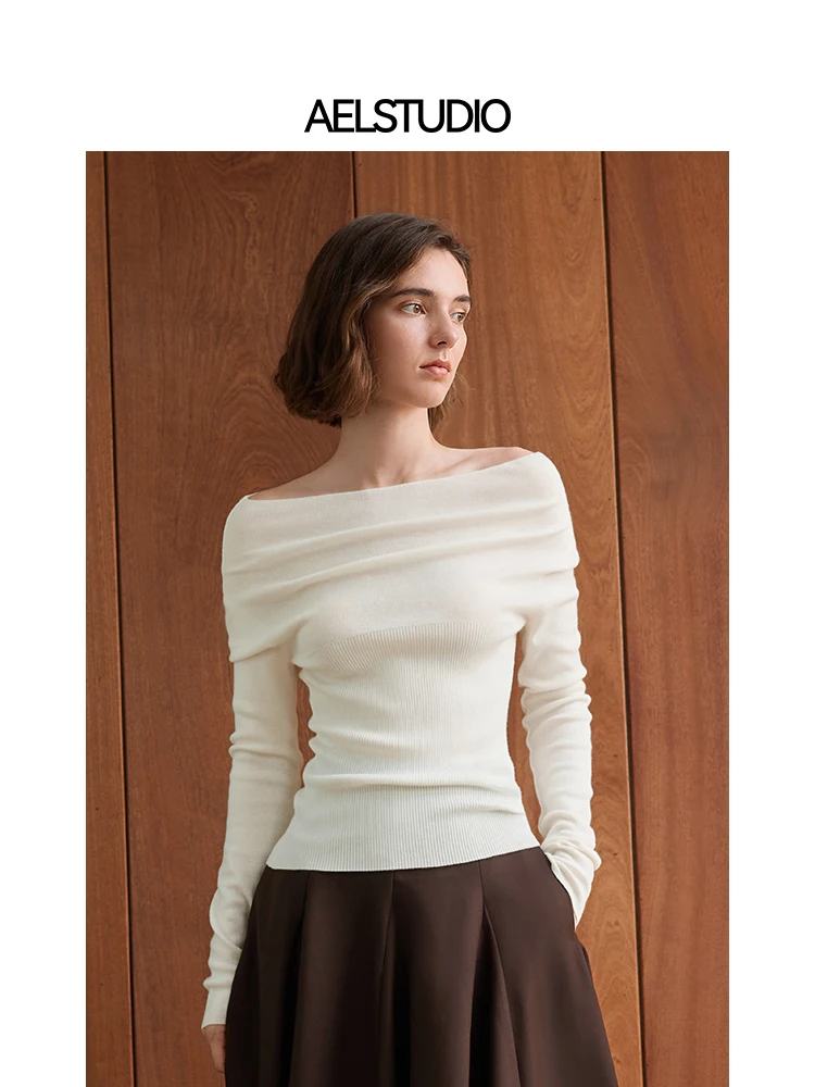 

Оригинальный шерстяной свитер AEL 2026: Новинка, уникальный дизайн, стильный топ на одно плечо, приталенный крой, длинный рукав, для повседневной носки