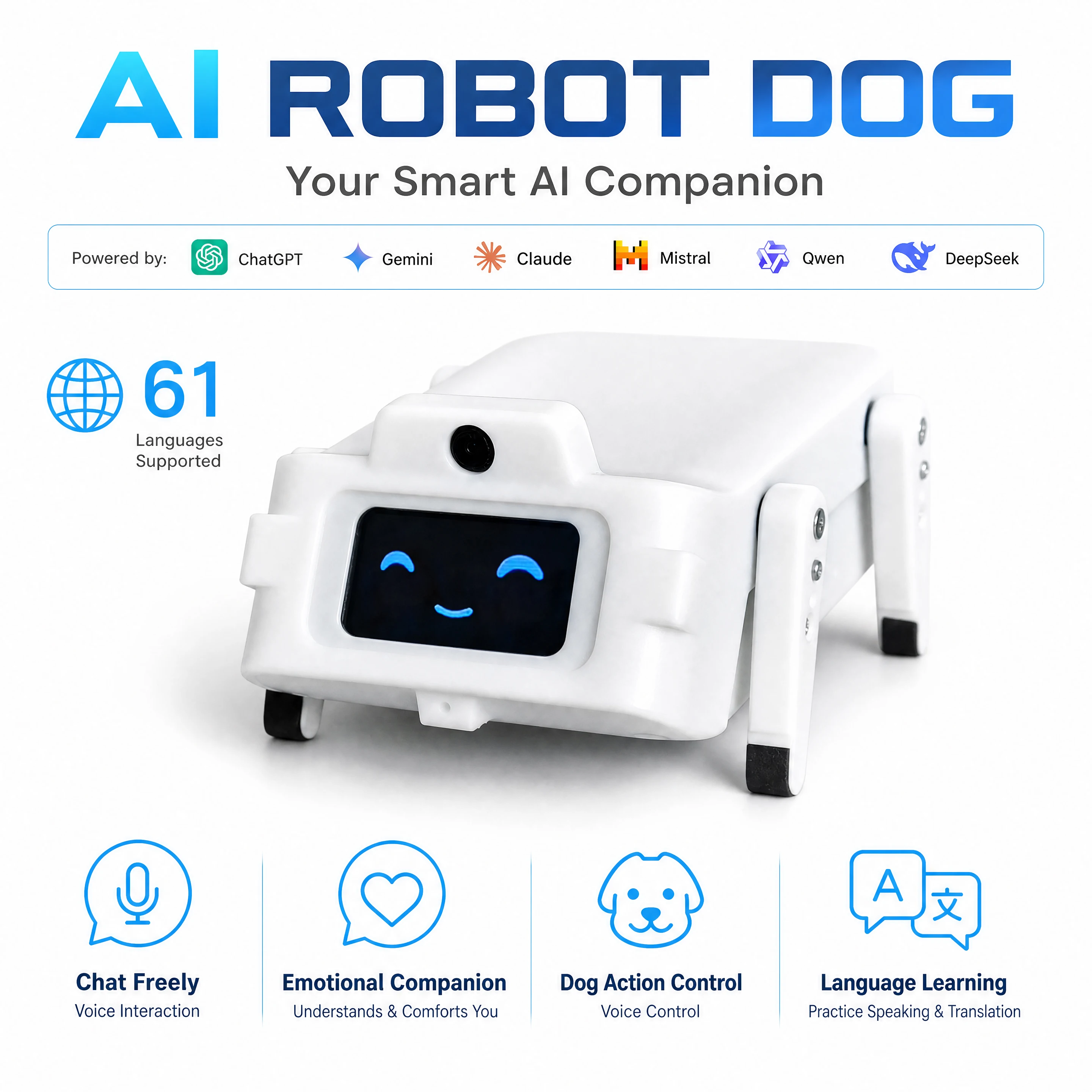 CLOUDRAKER Smart AI Companion Robot Dog Action Control Storytelling Works with ChatGPT Germini Voice Interactive Educational Toy