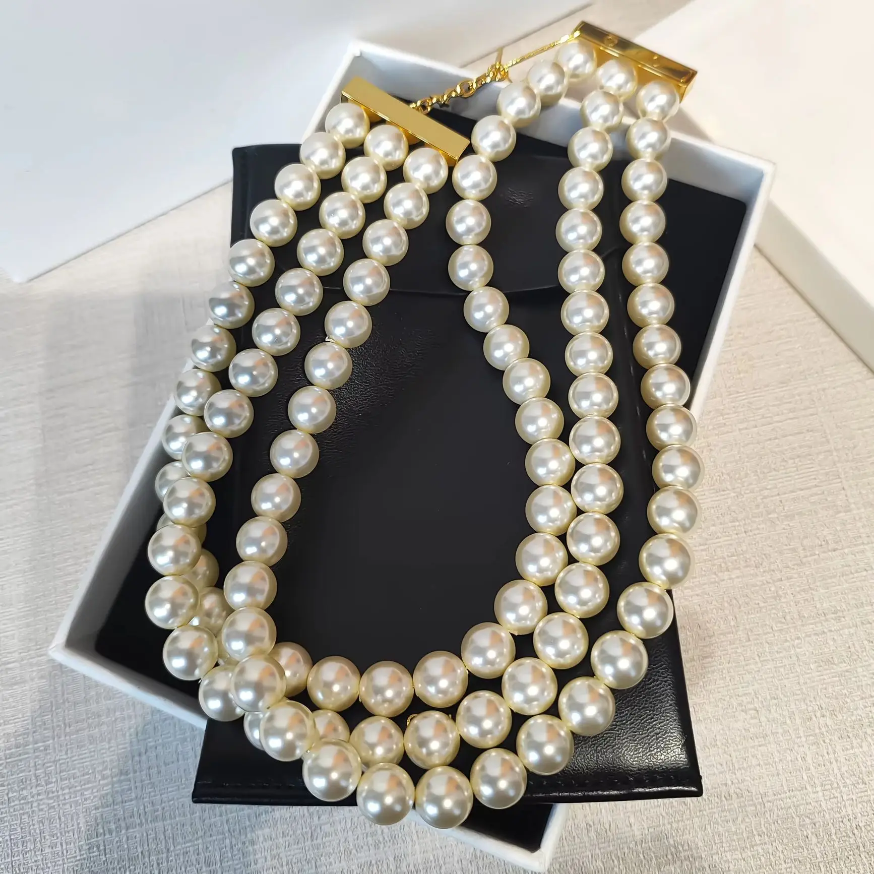 2024 New Fashion Europe Designer Brand Multi Layer Pearl Gold Necklace Woman Top Quality Luxury Jewelry Trend