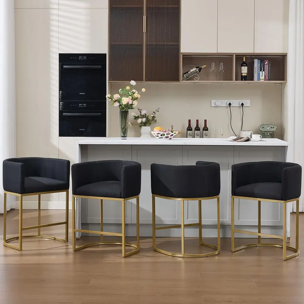 

Gold Bar Stools Set of 4, 25 H Modern Counter Height Bar Stools with Backrest, Linen Fabric Upholstered Bar Stool for Kitchen I