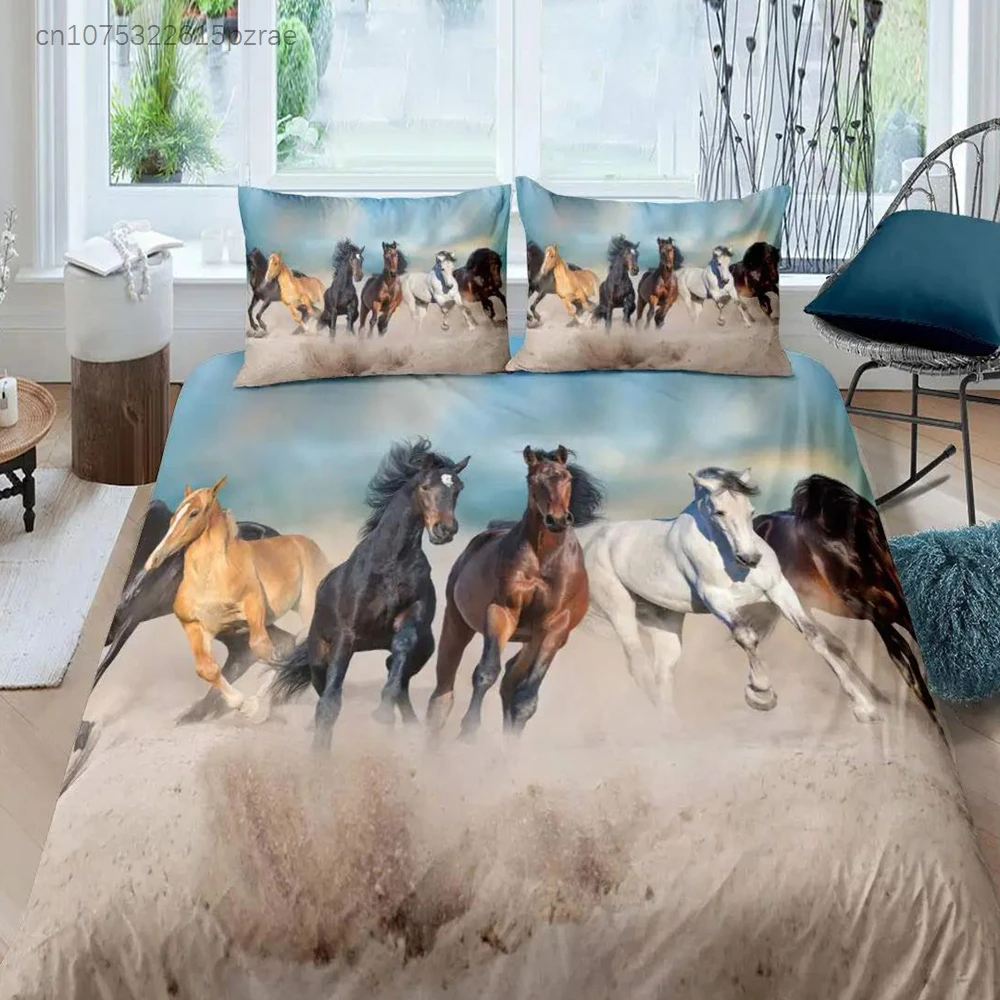 Horse Duvet Cover Animal Bedding Set For Kids Teens Western Cowboy Sunset Scenery Double Queen King Size Qulit Cover