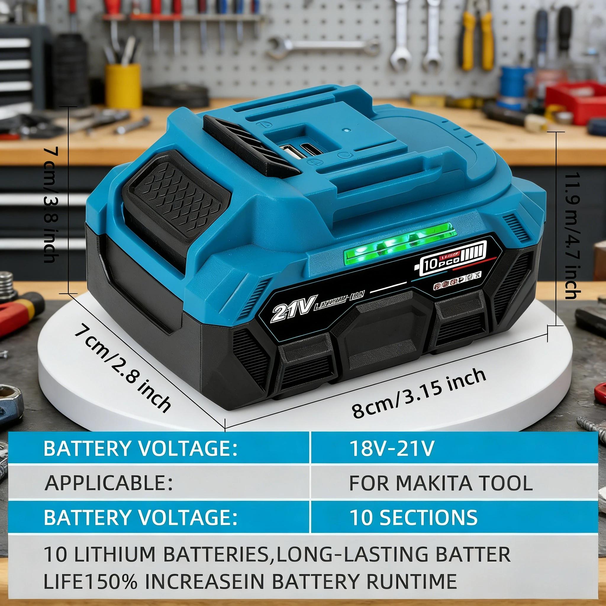 

Original FCOku 21V 3/4/6AH, For Makita 18V Battery, Type-c Charging Port Replacement LXT BL1850 BL1840 18V Power Tools with BMS