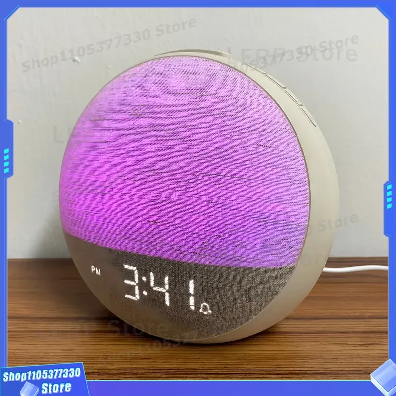 2025 White Noise Sleep Alarm Clock with Colorful Ambient Light Simulated Daylight Wake Up Lamp for Bedroom Relaxation Aid