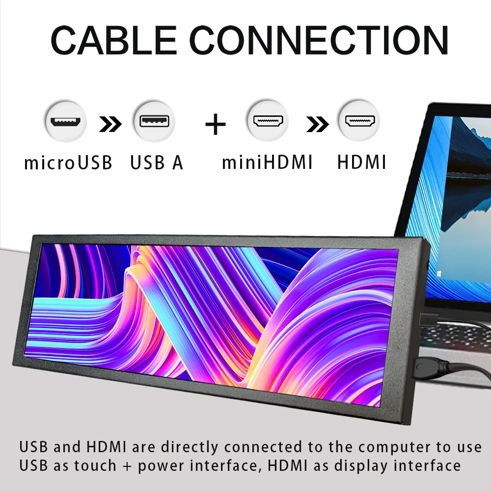 Imagem -02 - Lesown-mini Touch Screen Bar Monitor de Tira Longa Hdmi Pequeno Estiramento Largo Display Secundário para Monitoramento Aida64 pc Case 6.9 7.9