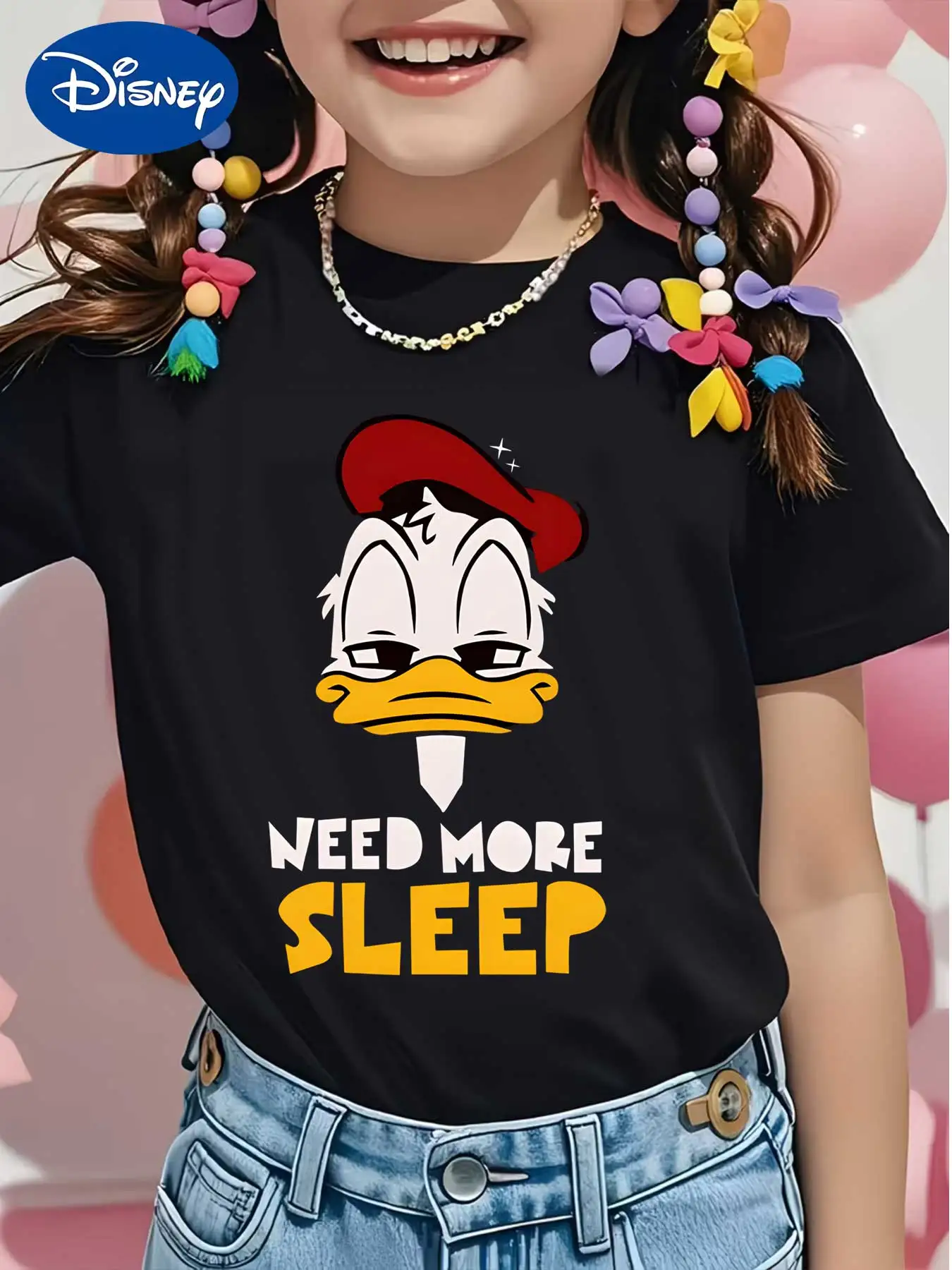 

Disney Donald Duck Sleepy T-shirt for kids, a funny summer T-shirt for girls.