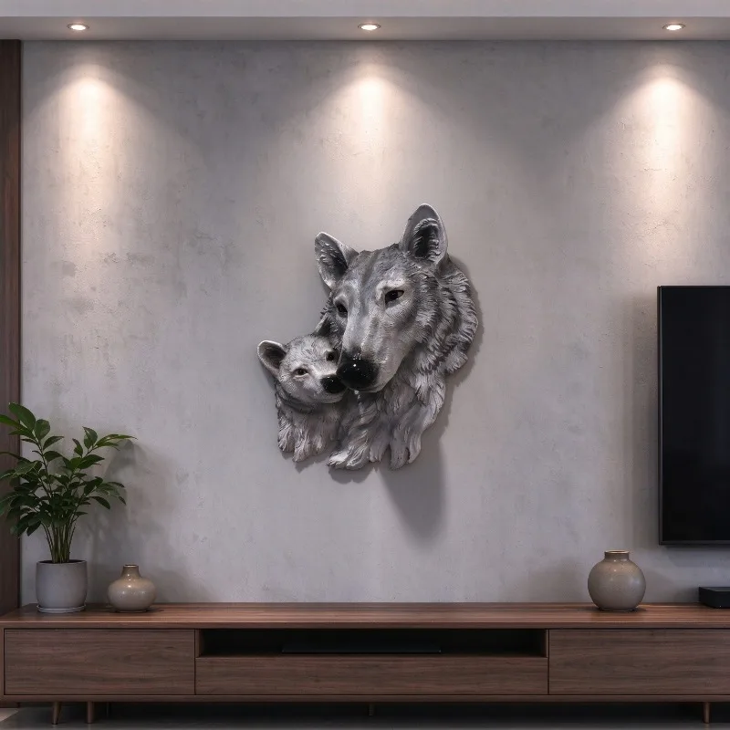 Resin Wall Art Simulated Wolf Head Stereoscopic Wall Ornaments Abstract Creative Luxury Wall Decoration Modern Home Decor Crafts