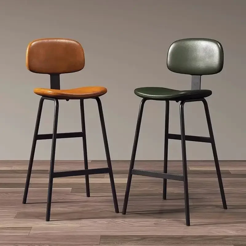 Bar Stool Industrial Style Upholstery Backrest High Stools Wrought Iron Simple Modern Heightened Home Bar Stool High Chairs