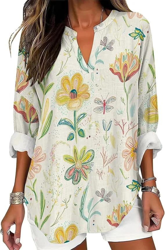 

Women's T-shirts Vintage Print Women's Long Sleeve Button-down Shirts Shirts Casual Tops Women's Shirts Women's Floral Shirts