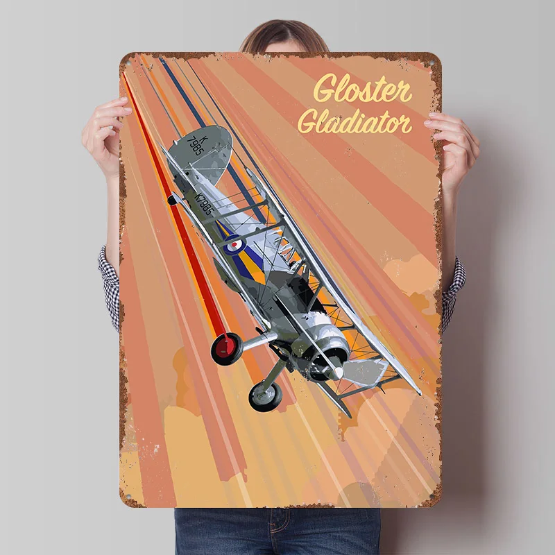 Gloster Gladiator Pop Art Printing Poster Customized Retro Wall Art Vintage Metal Signs for Room Desk Decor Decoration Garage