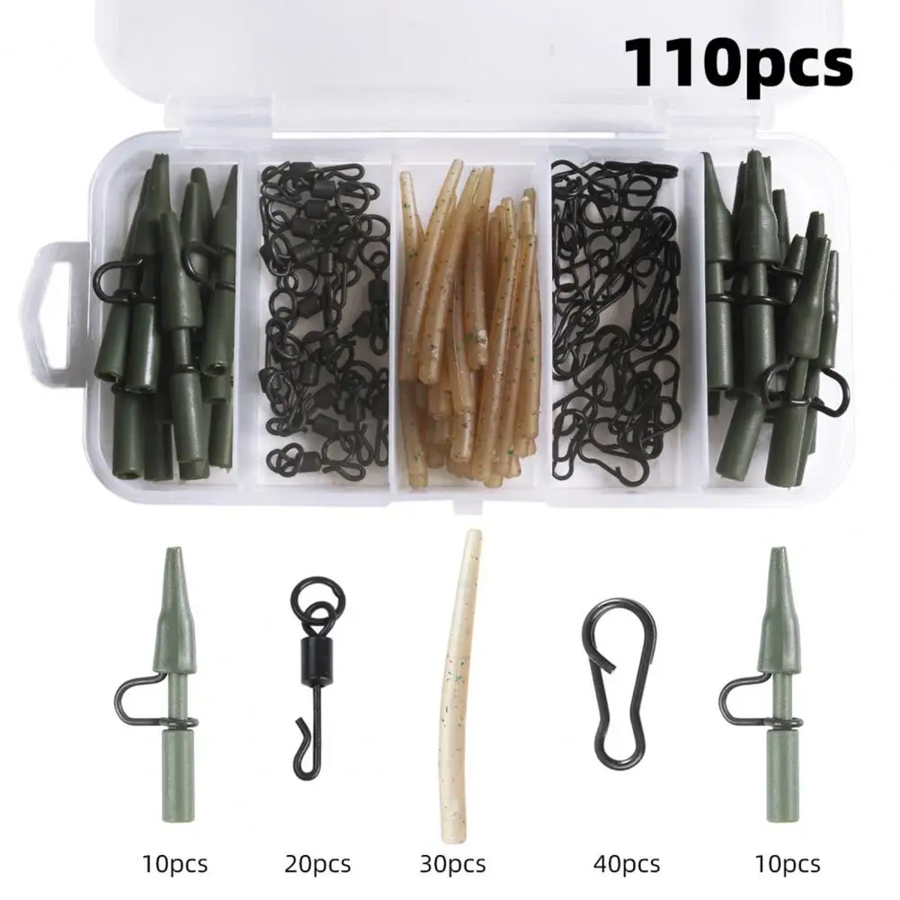 

Safety Sinker Clip 110Pcs Convenient Detachable Sturdy Carp Fishing Sinker Clip Camouflage Tail Rubber Tube Set Fishing Gear