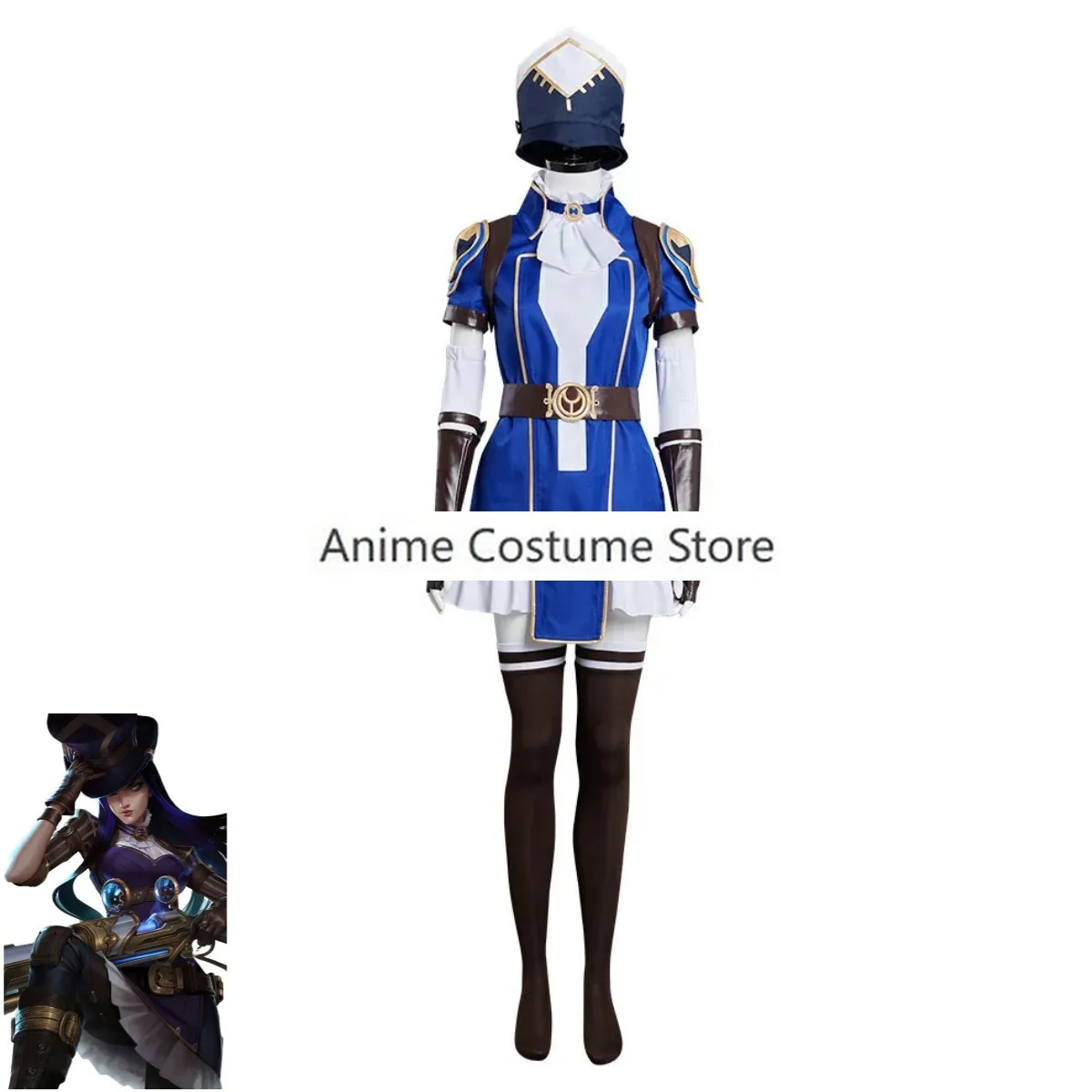 Anime Game LOL Caitlyn Kiramman The Sheriff of Piltover Cosplay Costume Blue Dress Uniform Wig Woman Sexy Carnival Party Suit