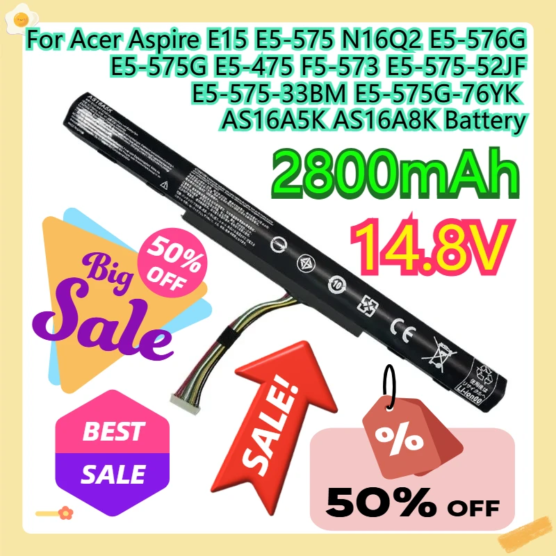 

For Acer Aspire E15 E5-575 N16Q2 E5-576G E5-575G E5-475 F5-573 E5-575-52JF E5-575-33BM E5-575G-76YK AS16A5K AS16A8K Battery